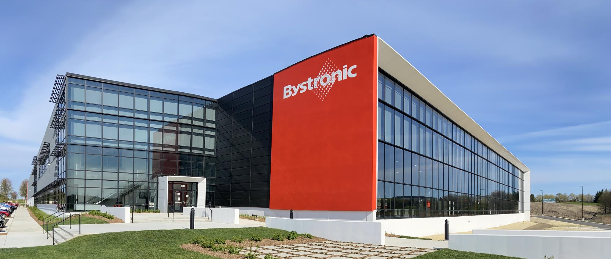 Bystronic building in Hoffman Estates with red entry